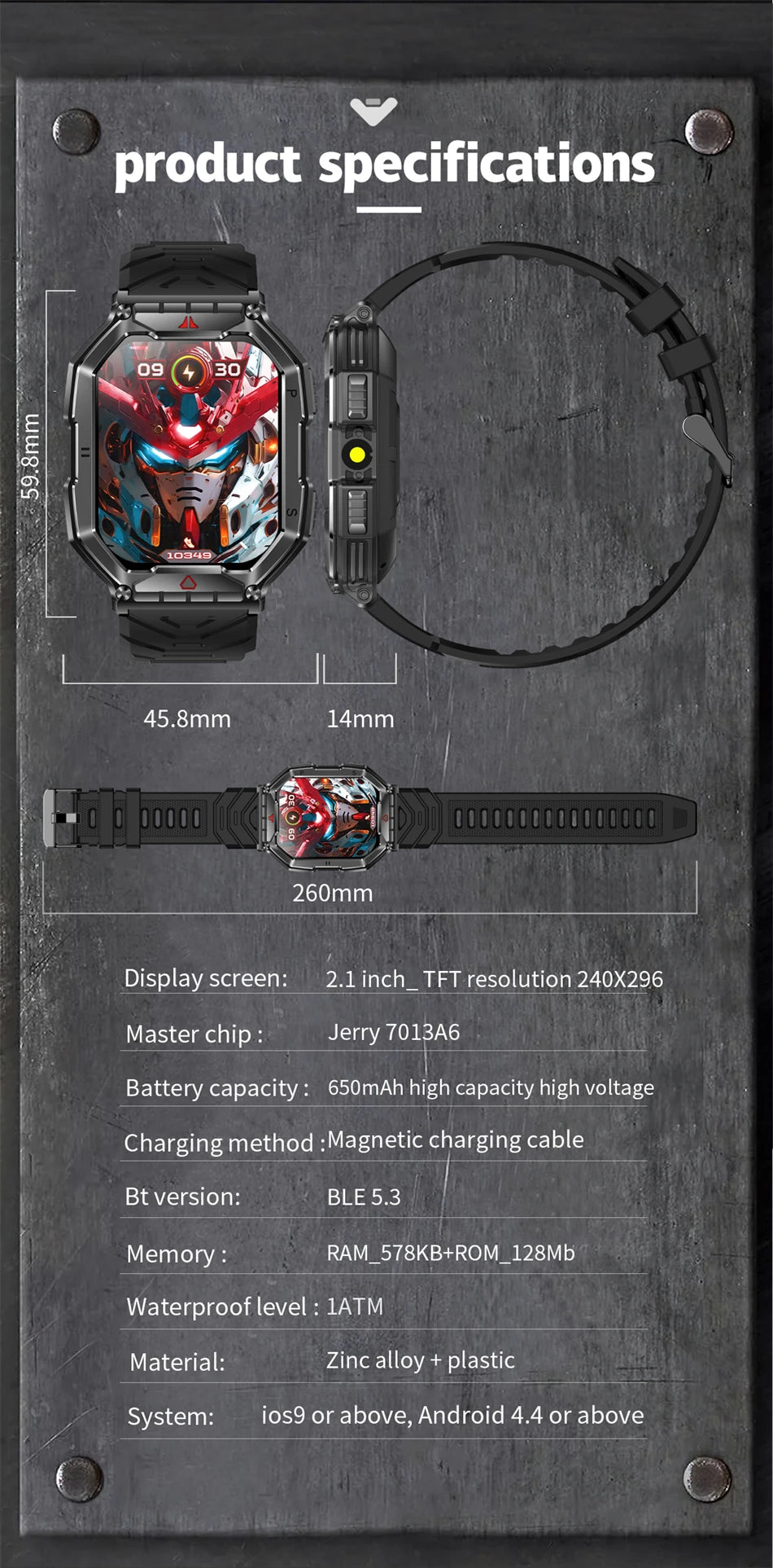 2.1 Inch AMOLED HD Screen Smartwatch Men Compass GPS Outdoor Sports Health Monitoring 1ATM Waterproof Bluetooth Call Smart watch