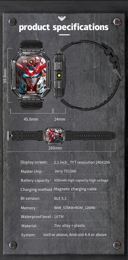 2.1 Inch AMOLED HD Screen Smartwatch Men Compass GPS Outdoor Sports Health Monitoring 1ATM Waterproof Bluetooth Call Smart watch