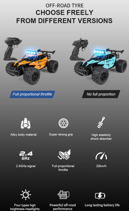 RC Alloy Car 1:16 Scale 2WD Off-Road Climbing Remote Control Car With LED Light 20KM/H High Speed Toys Gifts For Boys Girls Kids