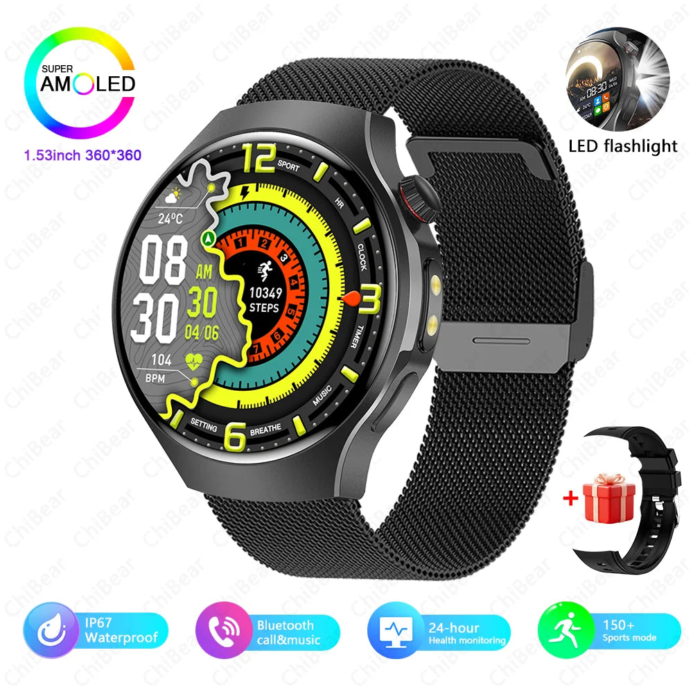 Outdoor Military Rugged Smart Watch Men GPS Sports Fitness Waterproof Watch With Flashlight Function Bluetooth Call Smartwatch