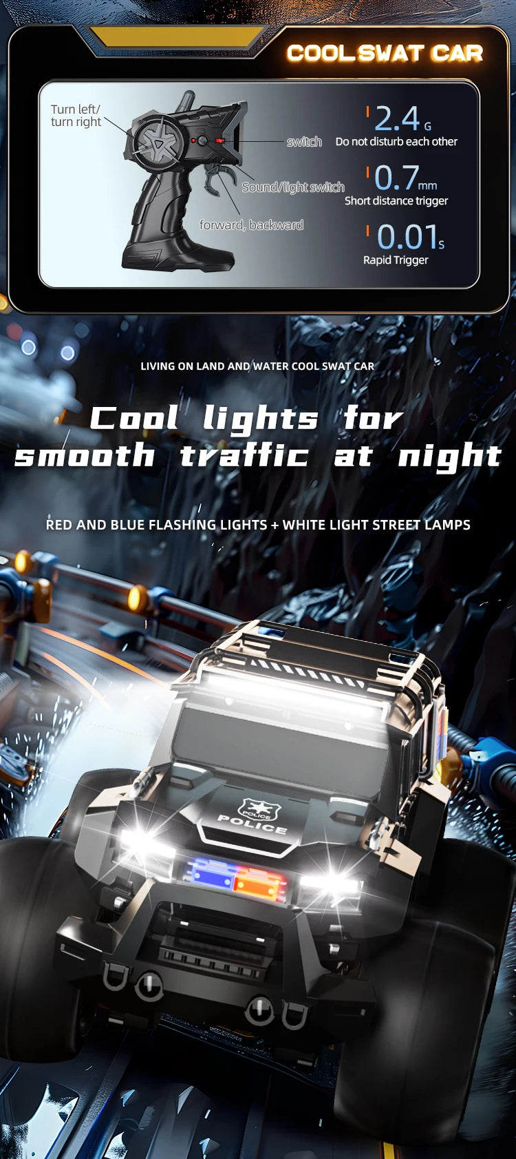 Rc Car Waterproof Amphibious 4Wd Off-Road Vehicle Remote Control Water Land Crawler Stunt Climbing Truck Toys for Boys Children