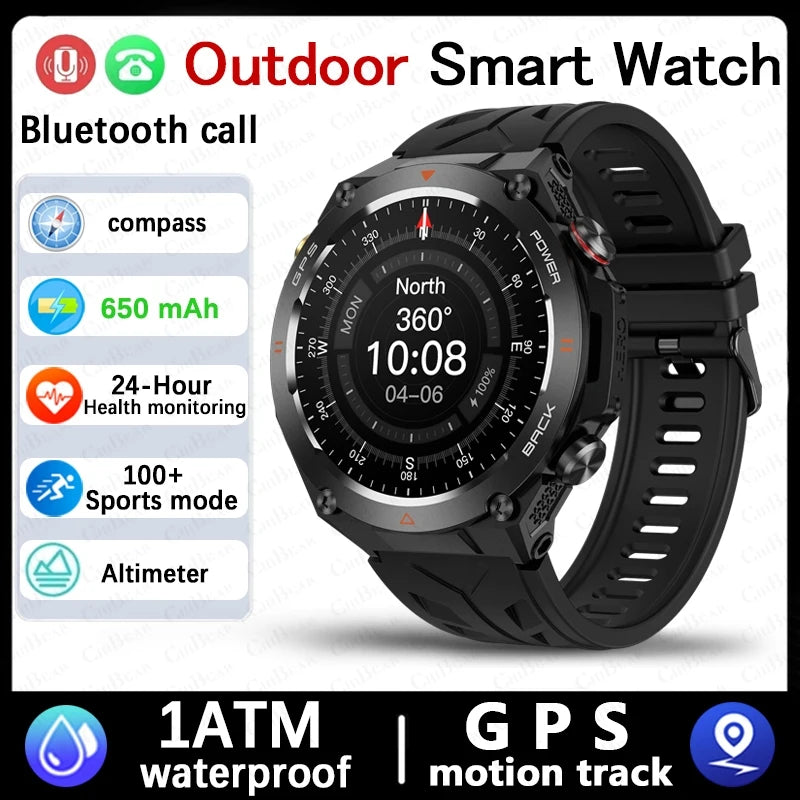 For Huawei Xiaomi GPS Outdoor Military Smart Watch Men 5ATM Waterproof Compass Altitude Monitor Watch 650mAh BT Call Smartwatch