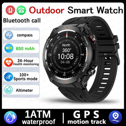For Huawei Xiaomi GPS Outdoor Military Smart Watch Men 5ATM Waterproof Compass Altitude Monitor Watch 650mAh BT Call Smartwatch
