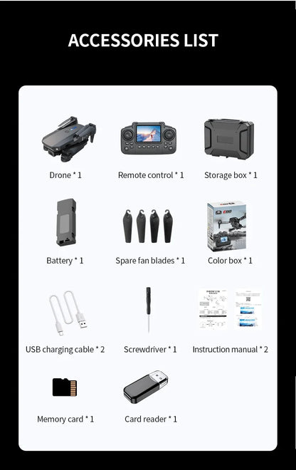 Professional E88 PRO Drone with screen 8K HD Camera WiFi FPV Foldable RC Quadcopter Helicopter Toy for Kids Adults Outdoor Gifts