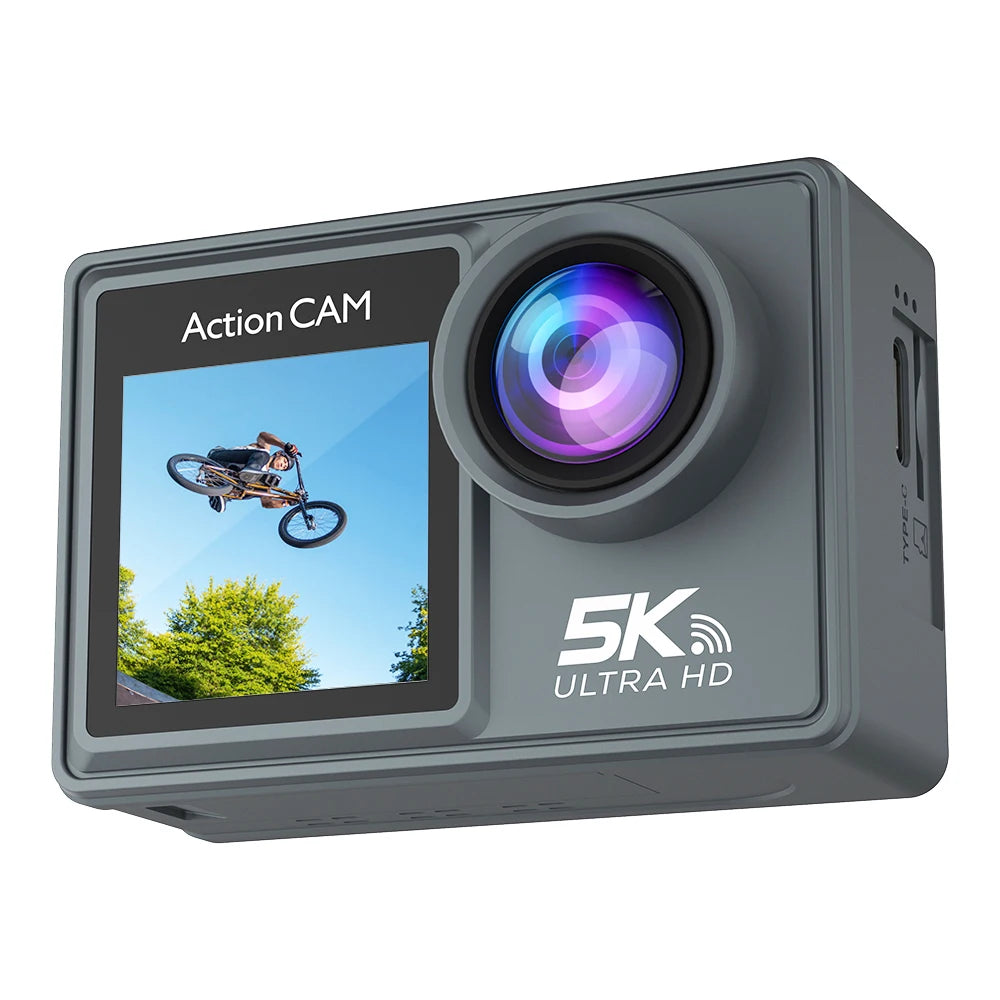 5K 4K60FPS Action Camera Dual IPS Touch LCD DVR EIS 170° 30M Waterproof 5X Zoom Sport Camera With Wireless Mic&Remote Control