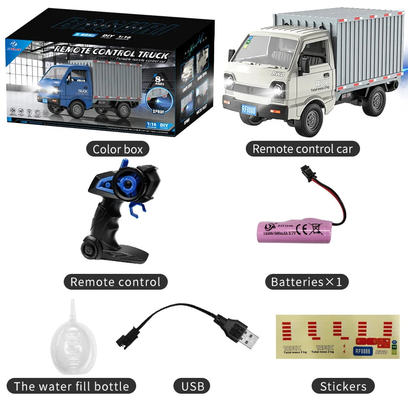 RC Truck 1:16 2.4GHZ RC Car Simulation Drift Climbing Truck With Spray and LED Lights RC Electric Truck Model Boy's Toys Gifts