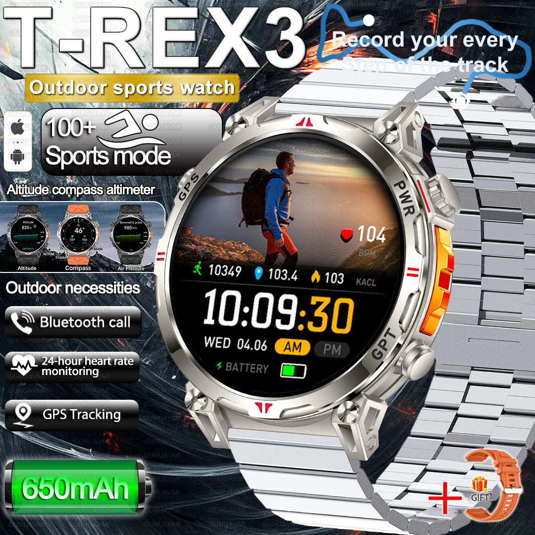 2025 Best seller Military AMOLED HD SmartWatch GPS Compass 10ATM Waterproof Tactics 170+Sport BT call SmartWatch 650Mah Battery