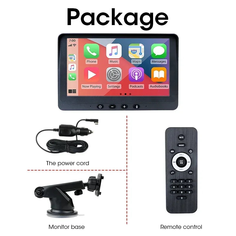 Portable 7 inch Multimedia Video Player Wireless Carplay Android Auto Touch Screen With USB AUX Dual Bluetoth Stereo Car Radio