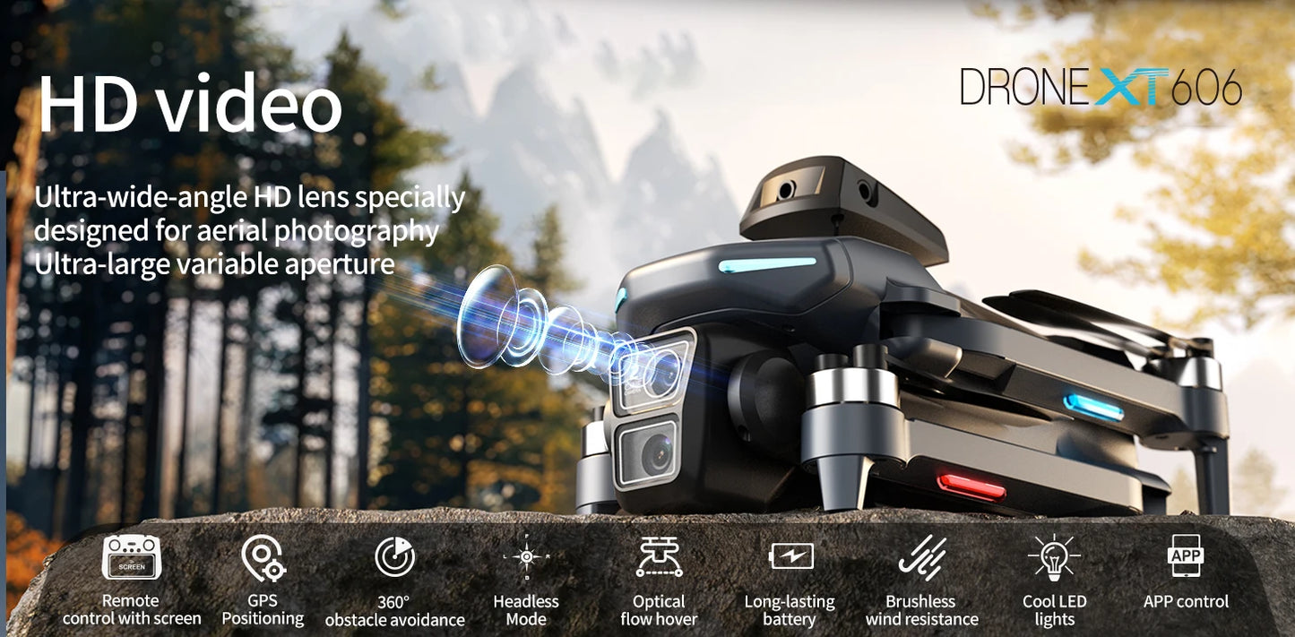 XT606 GPS Screen Control Brushless Drone 5G Optical Streaming Folding HD Dual Camera Screen Large 4.3 Inch One Key Return Flight