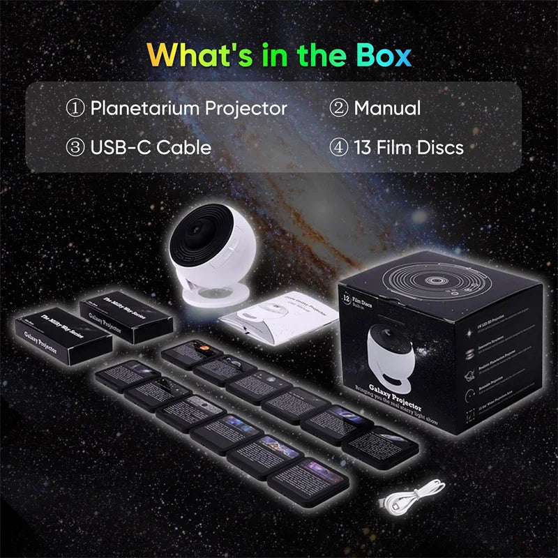 Galaxy Projector for Bedroom HD Image Star Projector Galaxy Light Adjustable Knob 13 Film Discs Planetarium Projector for Kids