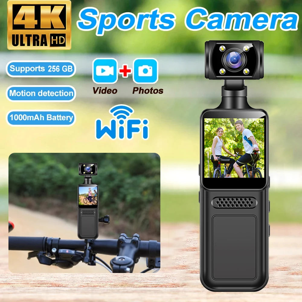 4K HD Action Camera 180 Rotatable Vlog WiFi Mini Sports Wearable Camera Infrared Night Vision Sports DV Bicycle Driver