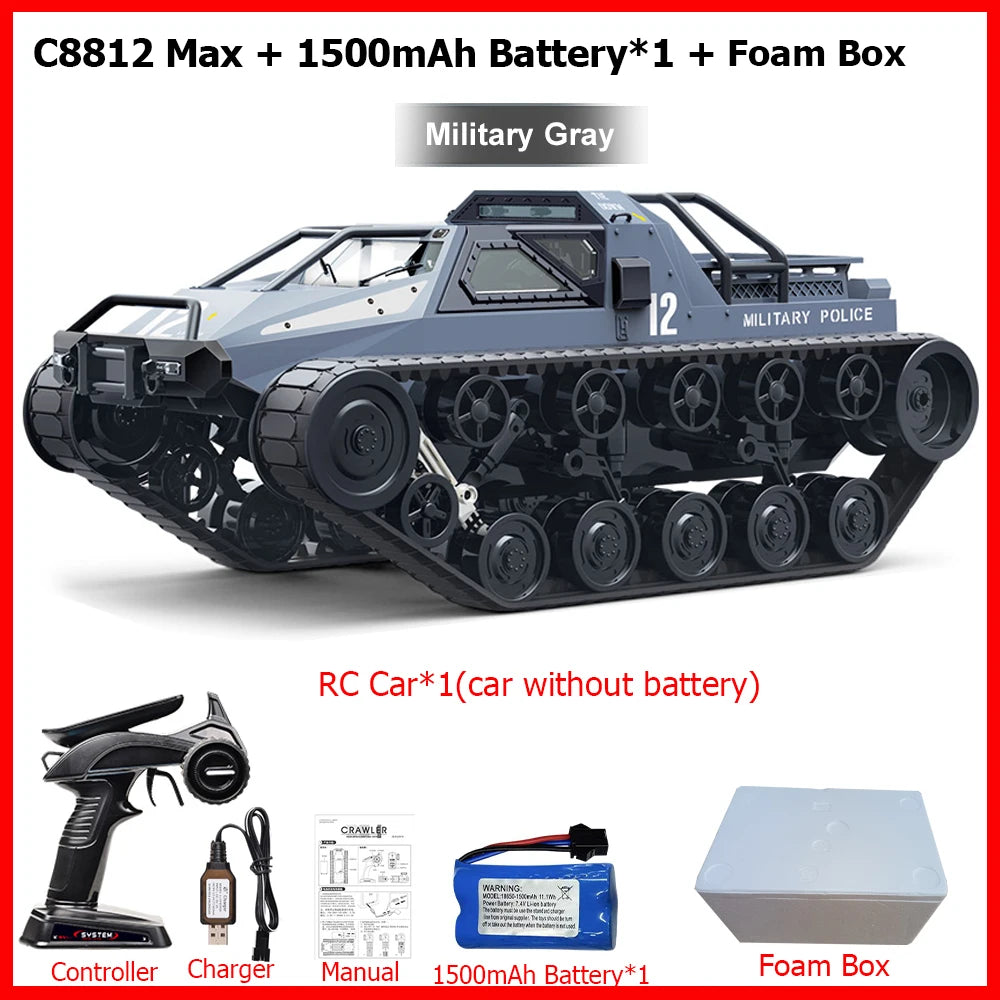 JJRC C8812 / C8812 MAX RC Car Full Scale Tracked Tank Simulation 2.4G Remote Control Car Drift LED Light Off-Road RC Toy As Gift