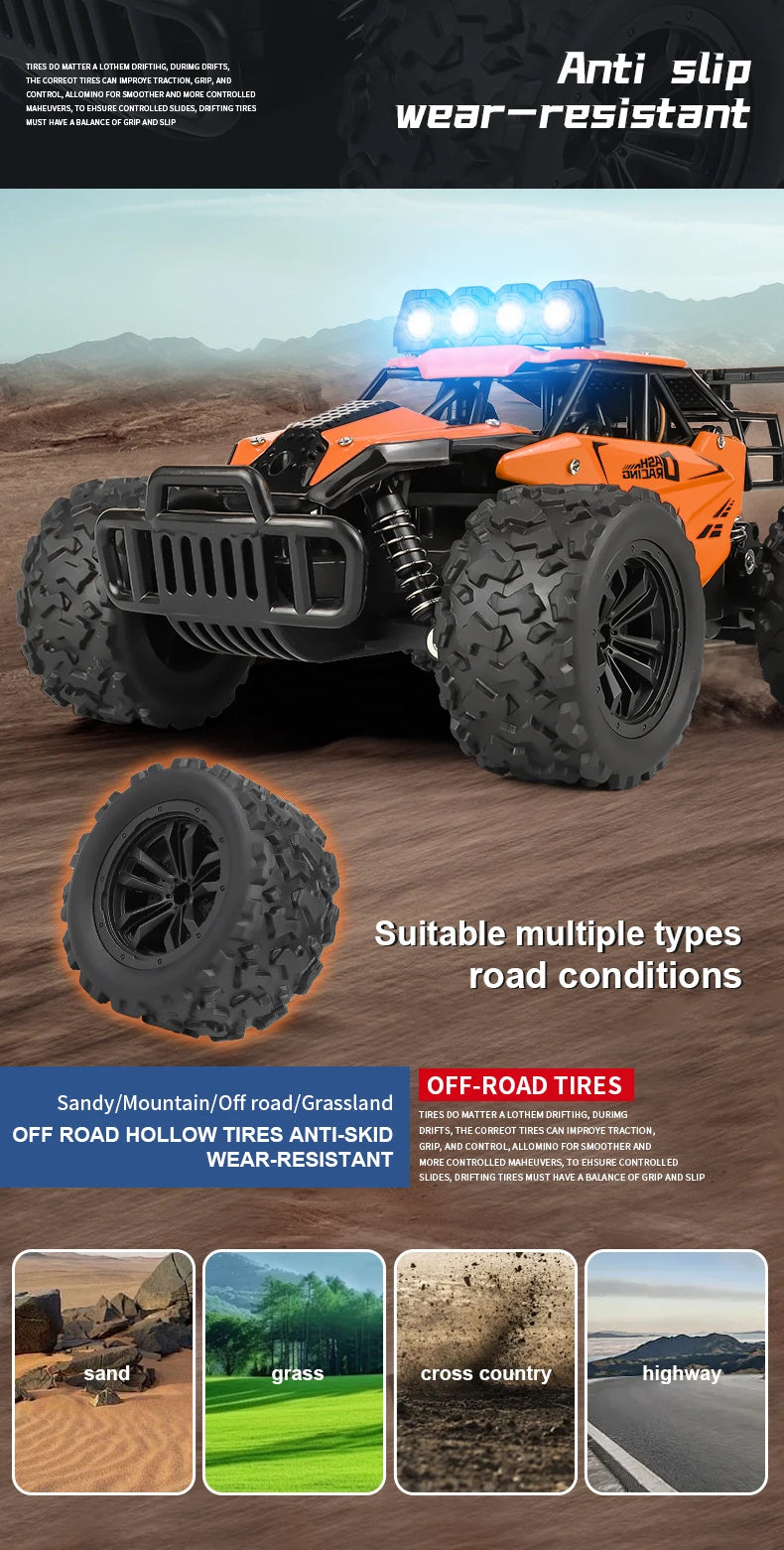 RC Alloy Car 1:16 Scale 2WD Off-Road Remote Control Car with LED Lights And 20KM/H High Speed For Kids Boys Girls Gifts Toys