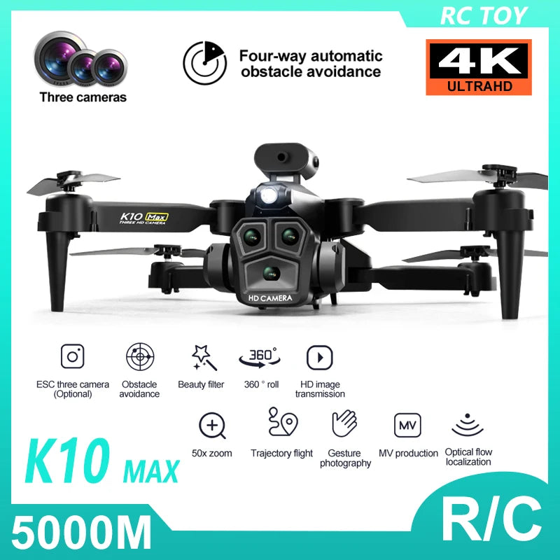 K10 MAX Drone Carbon Fibre Professional 8K HD Three Camera Obstacle Avoid Aerial Photography Optical Flow Brushless Quadrotor