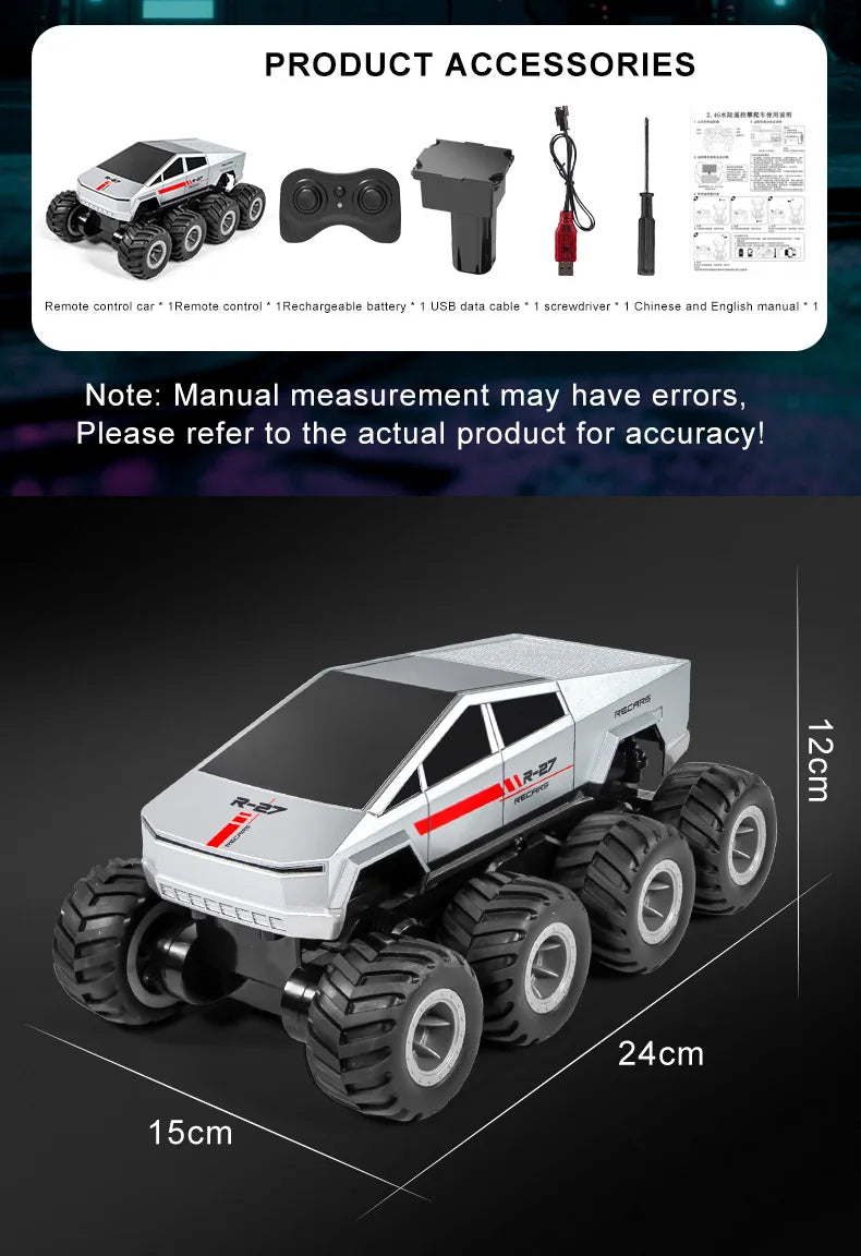 JHD For JJRC Q218 2.4g Amphibious Rc Remote Control Car Eight Wheel Stunt Car Amphibious All Terrain Four-Wheel Drive Climbing