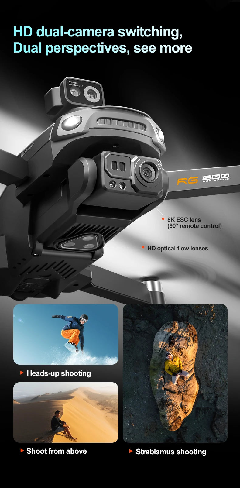 RG800 MAX GPS Drone 8K Professional HD Dual Camera With Screen 5G 360°Obstacle Avoidance Brushless Foldable Quadcopter Drone