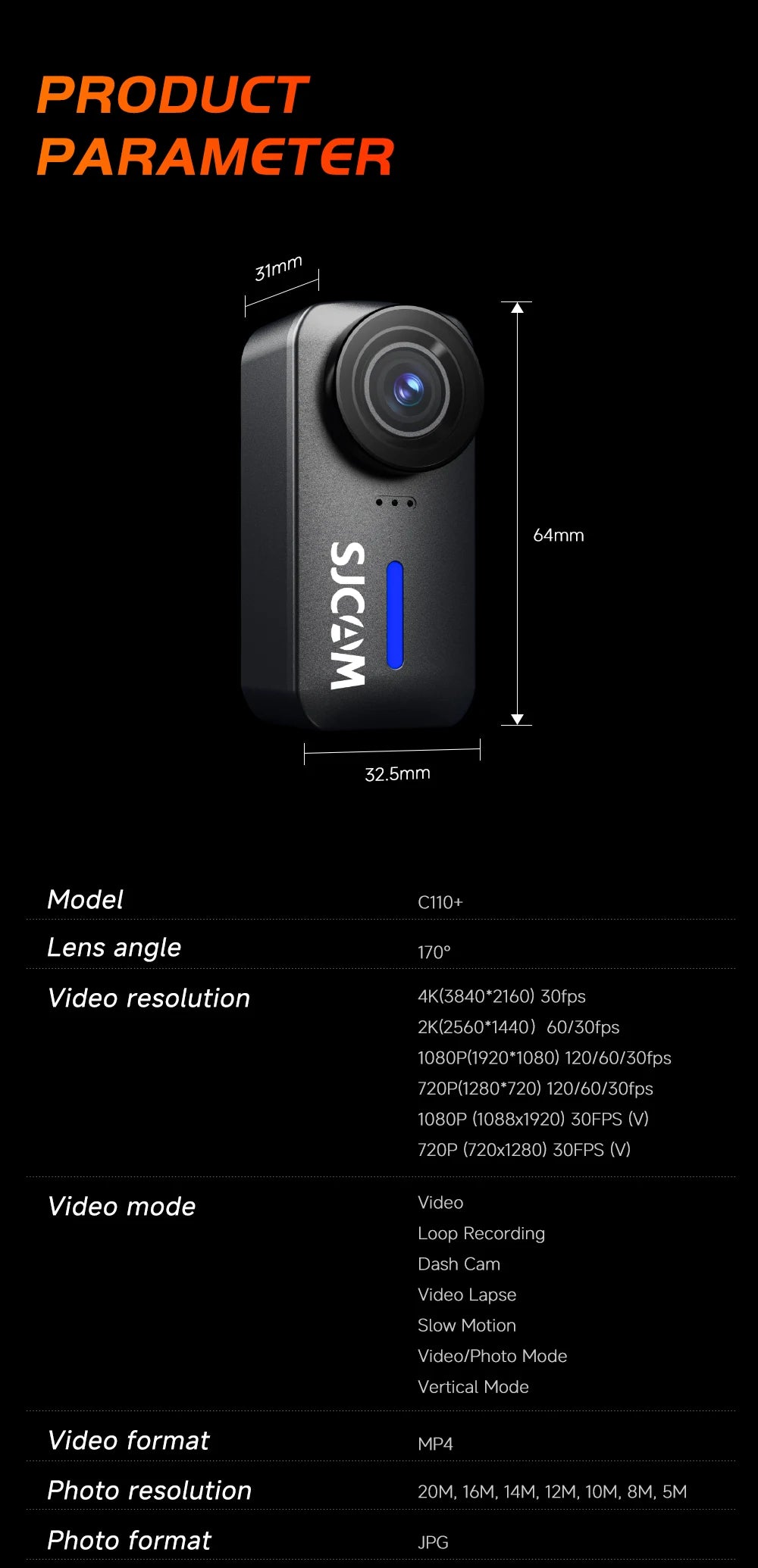 SJCAM C110+ Magnetic Combo Action Camera，4K 30FPS WiFi Sports Camera IP65 Waterproof with 200Min Battery