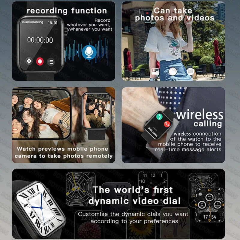 2025 New Smart Watch Men Women Camera Take Photos Record Video Health Monitor Sports Fitness Waterproof BT Call Smartwatch