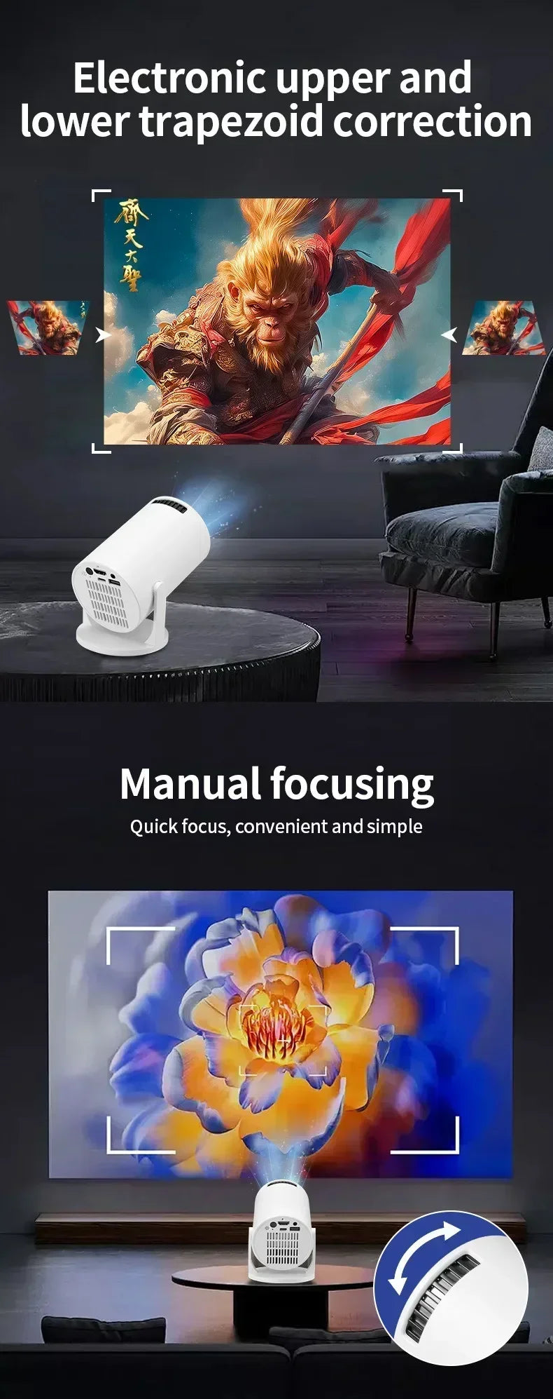 Projector  270° Adjustable LED 1080P Portable Movie Projector for Android Phone USB TV Stick Laptop