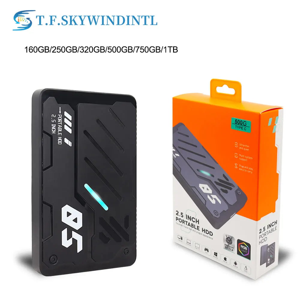 Portable External Hard Drive 1TB 750G 500G 320G 250G 160G USB3.0 USB3.1 2.5" Mecha RGB Storage Disk for PC PS5 PS5 Xbox Laptops
