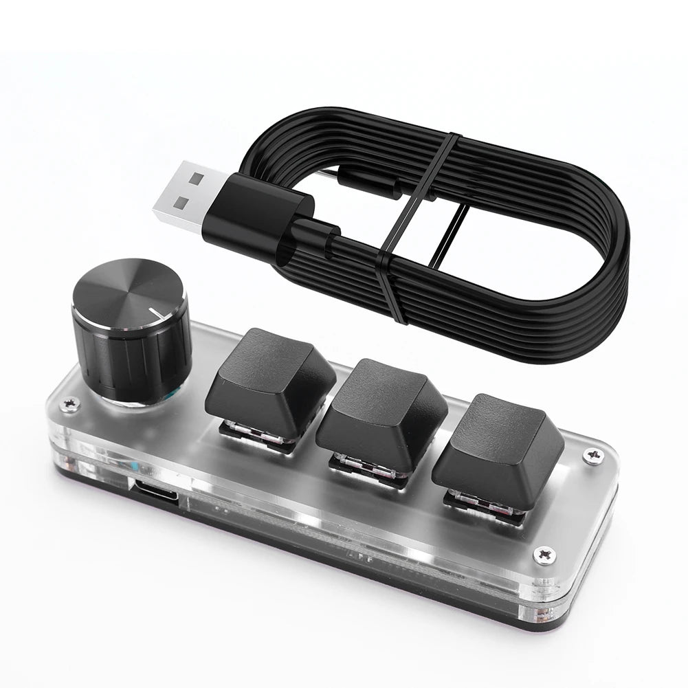 3 Key 1 Knob/4 Key Mini Mechanical BT Keyboard RGB Wired USB Mechanical Macropad Red Switches for Gamers/Designers/Video Editor