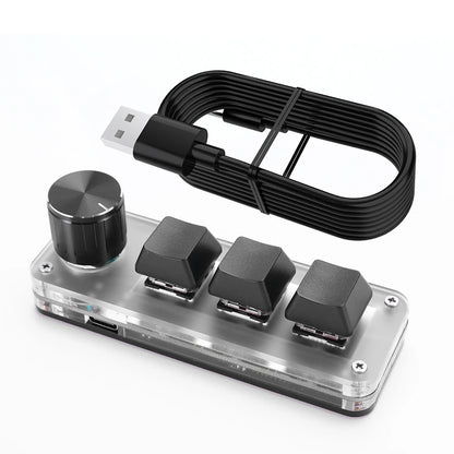 3 Key 1 Knob/4 Key Mini Mechanical BT Keyboard RGB Wired USB Mechanical Macropad Red Switches for Gamers/Designers/Video Editor