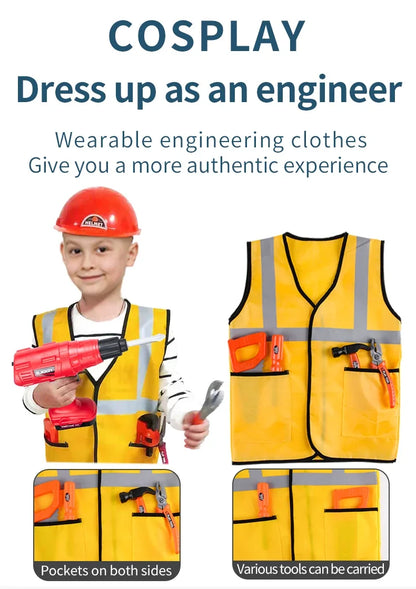 Children's Tool Set with Electric Toy Drill Kids Power Toy Pretend Play Tools Kit for Boys Girls Education Montessori Learning