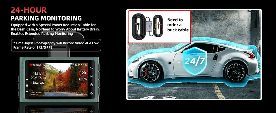 Dash Cam 4K Ultra High Definition Support Speed Real Display Loop Recording Optional 2.5K Rear Camera Driving Recorder