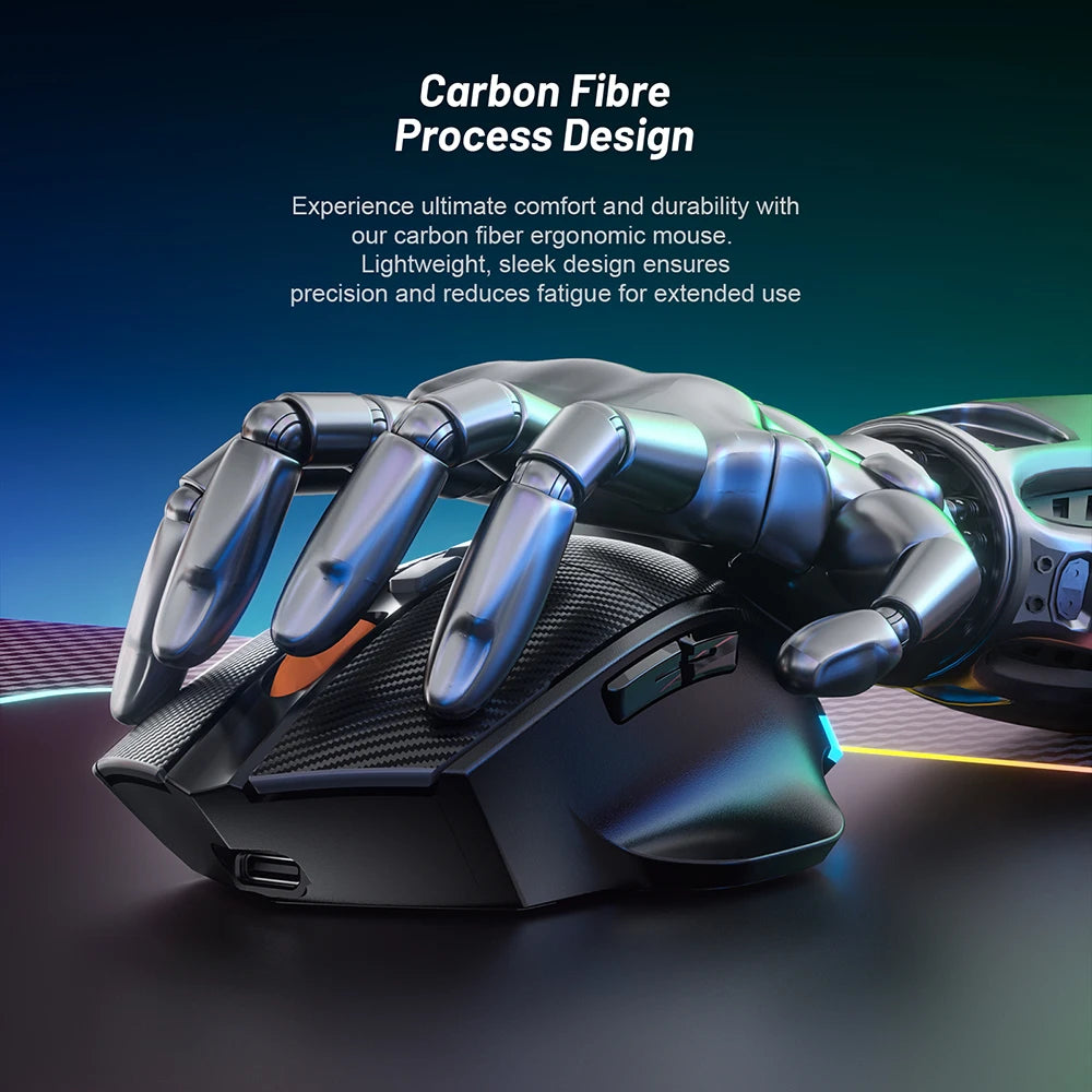 Wireless Game Mouse 12800DPI 1000Hz BT/2.4G/Wired 7 Buttons Macro Mouse for E-sports Ergonomic Design RGB Backlit