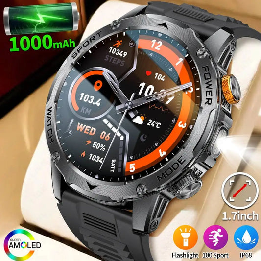 LIGE New Smart Watch Men 1000mAh Large Capacity Battery Outdoor Flashlight Bluetooth Call Waterproof Sport Fitness Smartwatch