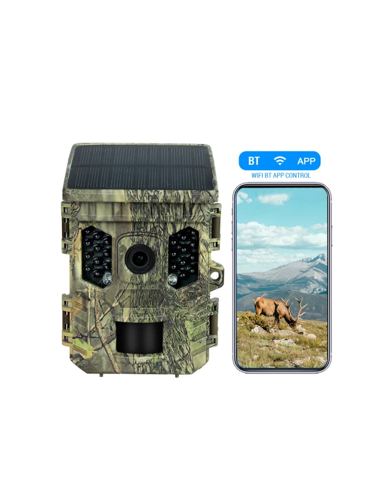 Wildlife Camera Solar Energy Trail Cam 4K with 1080P Night Vision Waterproof BT WiFi APP 16MP Game Camera with Motion Activation
