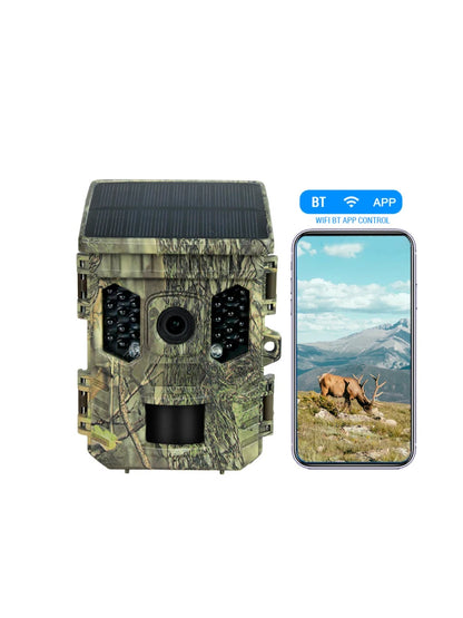 Wildlife Camera Solar Energy Trail Cam 4K with 1080P Night Vision Waterproof BT WiFi APP 16MP Game Camera with Motion Activation