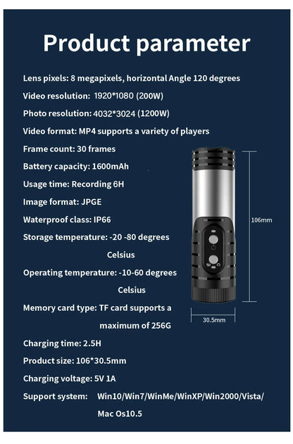 4K Full HD Wifi Portable Camera Waterproof and Anti Shake Sports Cameras Bicycle Motorcycle Helmet Cam Flashlight Camcorder