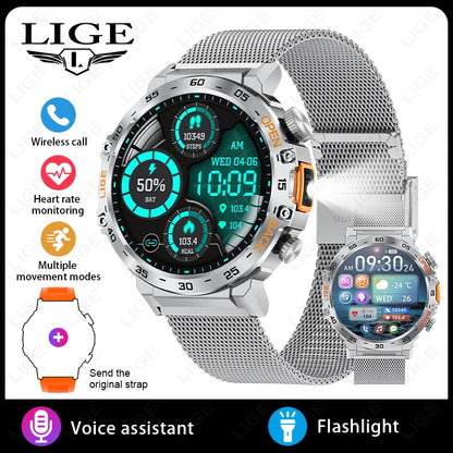 2025 Smart Watch Men 360*360 AMOLED HD Screen Waterproof Sports Fitness Watches Flashlight New Men Smartwatch For Andrio IOS