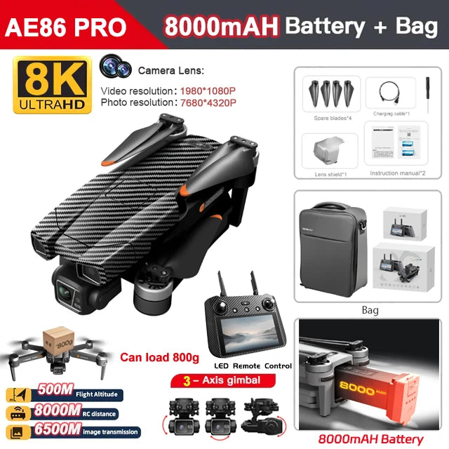 AE86 PRO MAX/S155 GPS Drone Professional 8K 3-axis PTZ Aerial Obstacle-Avoiding Brushless Motor 5G WIFI RC Quadcopter Toys