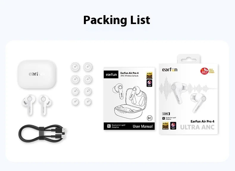 EarFun Air Pro 4 Wireless Earphone Active Noise Reduction HI-FI Bluetooth5.4 Earphones E-sports IPX5 Waterproof PC Gamer Earbuds