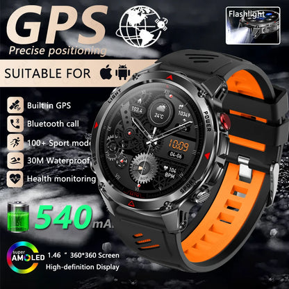 Built-in GPS Positioning Smart Watch Men 1.46 Inch HD Screen Compass 100+ Sport Mode 30M Waterproof Bluetooth Call Smartwatch