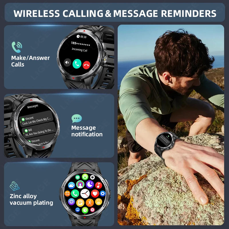 LIGE New 1100mAh Large Battery Sports Smart Watch Men Waterproof BT Call Smartwatch Men Sleep Heart Rate Monitor Compass Watches