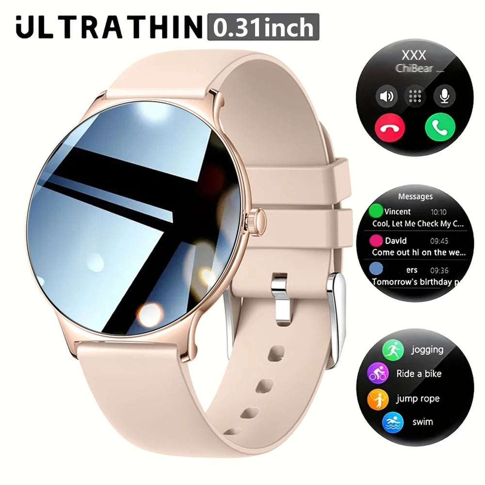 2025 New Ultra Slim AMOLED Smart Watch Women Screen Always Display Time Heart Rate BT Calling High-end Fashion Smartwatch IOS