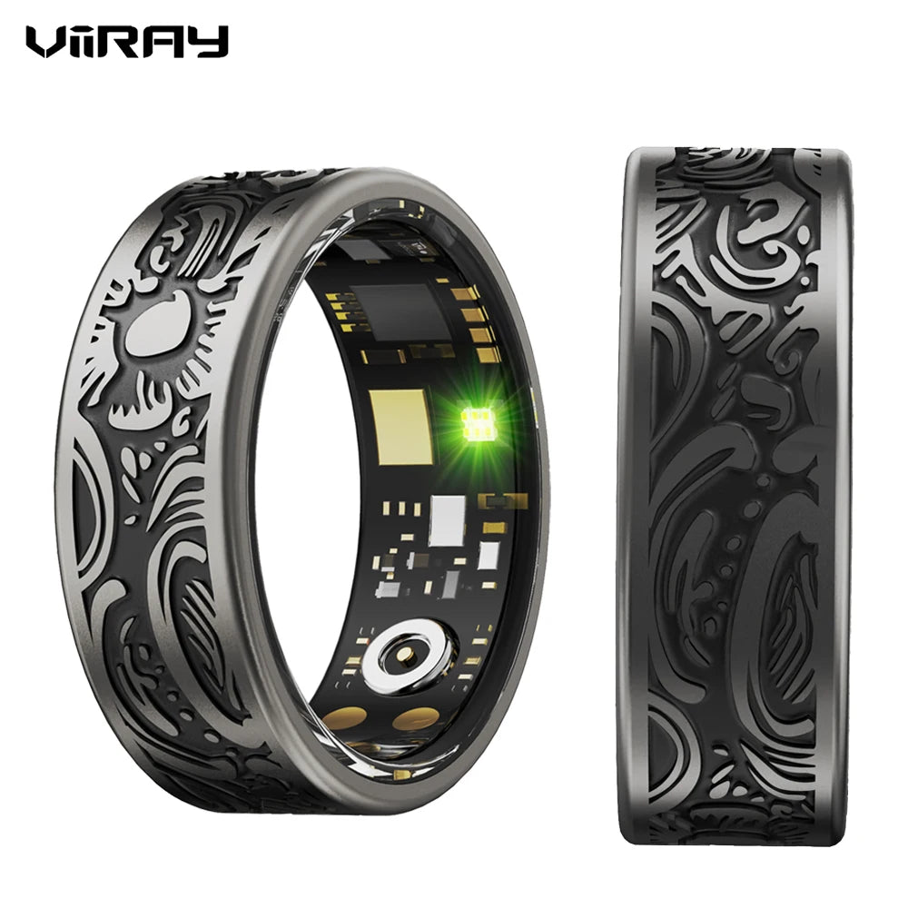 Smart Ring - Fitness Tracker with Sleep Monitor, Pedometer & 20+ Exercise Modes, IP68 Waterproof, Stainless Steel Retro-Fashion