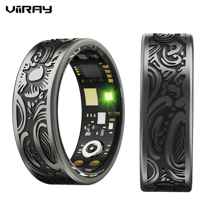 Smart Ring - Fitness Tracker with Sleep Monitor, Pedometer & 20+ Exercise Modes, IP68 Waterproof, Stainless Steel Retro-Fashion