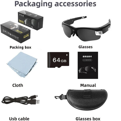FHD Sports Video Recorder Glasses Mini Action Camera Portable Smart Cam Sunglasses Wearable Bodycam  Driving Bike Riding Outdoor