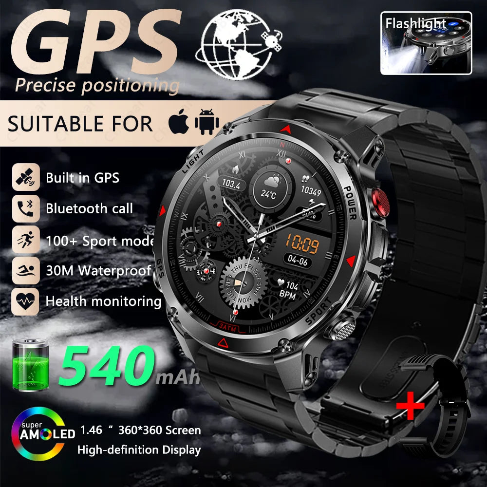 Built-in GPS Positioning Smart Watch Men 1.46 Inch HD Screen Compass 100+ Sport Mode 30M Waterproof Bluetooth Call Smartwatch