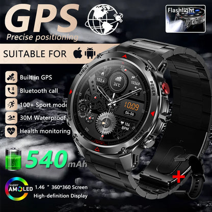 Built-in GPS Positioning Smart Watch Men 1.46 Inch HD Screen Compass 100+ Sport Mode 30M Waterproof Bluetooth Call Smartwatch
