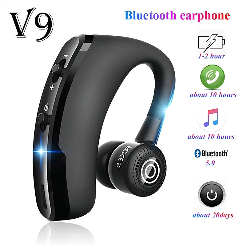 Wireless Earphones One Ear Bluetooth Headphones V9 TWS In-Ear EarHooks HiFi Mini Handsfree Car Calls Headset With Microphone