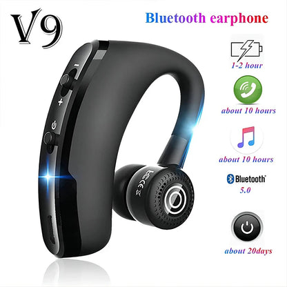 Wireless Earphones One Ear Bluetooth Headphones V9 TWS In-Ear EarHooks HiFi Mini Handsfree Car Calls Headset With Microphone
