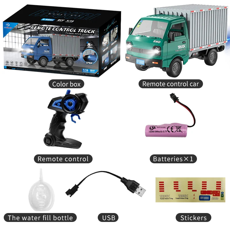 RC Truck 1:16 2.4GHZ RC Car Simulation Drift Climbing Truck With Spray and LED Lights RC Electric Truck Model Boy's Toys Gifts