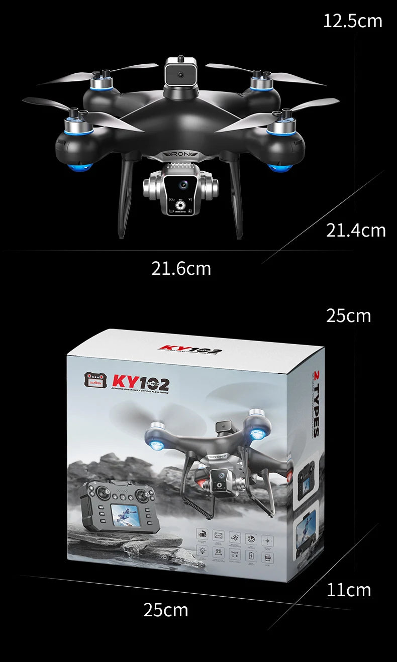 KY102 Drone 4K Remote Control Wizard with Screen Brushless Motor Optical Streaming Electric Lens HD Aerial Photography rc dron