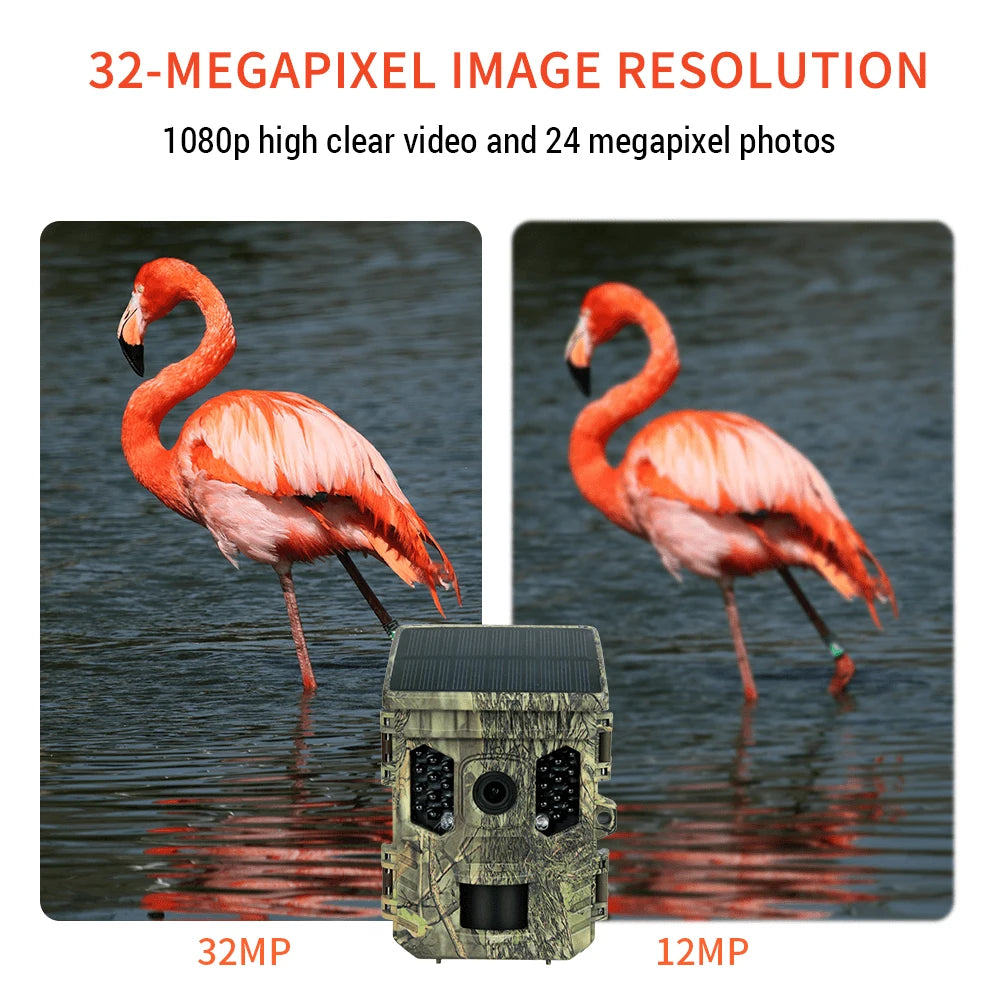 Wildlife Camera Solar Energy Trail Cam 4K with 1080P Night Vision Waterproof BT WiFi APP 16MP Game Camera with Motion Activation