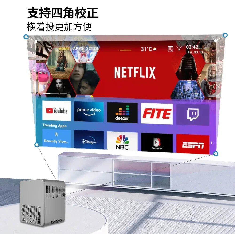 LCD Projector T03 Android Portable 4K Projector Home 1080P Projector